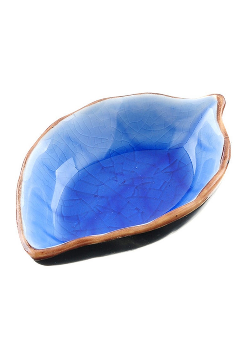 1pc Leaf Shaped Sauce Dish, Ice Cracked Glaze Leaf Ceramic Seasoning Soy Sauce Snack Dish for Kitchen (Blue)