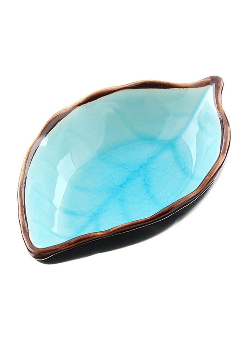 1pc Leaf Shaped Sauce Dish, Ice Cracked Glaze Leaf Ceramic Seasoning Soy Sauce Snack Dish for Kitchen (Light Blue)