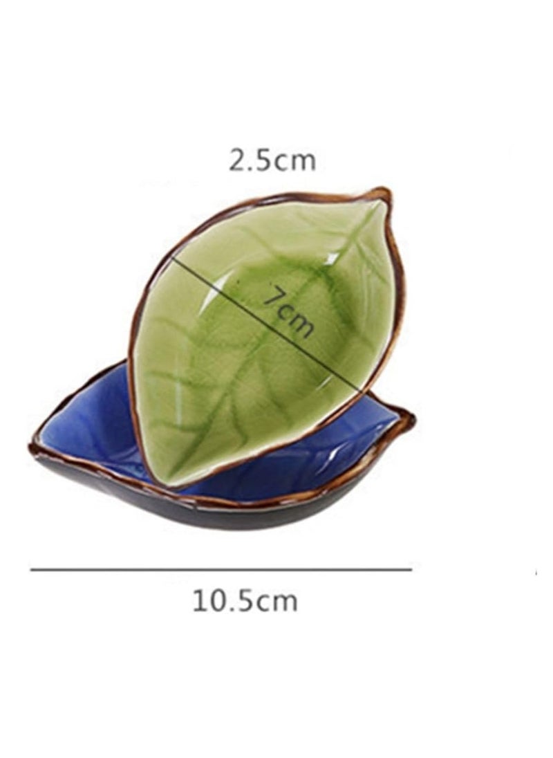 1pc Leaf Shaped Sauce Dish, Ice Cracked Glaze Leaf Ceramic Seasoning Soy Sauce Snack Dish for Kitchen (Light Blue)