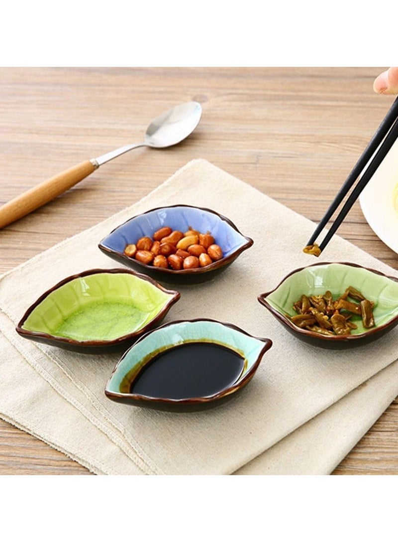 1pc Leaf Shaped Sauce Dish, Ice Cracked Glaze Leaf Ceramic Seasoning Soy Sauce Snack Dish for Kitchen (Light Blue)