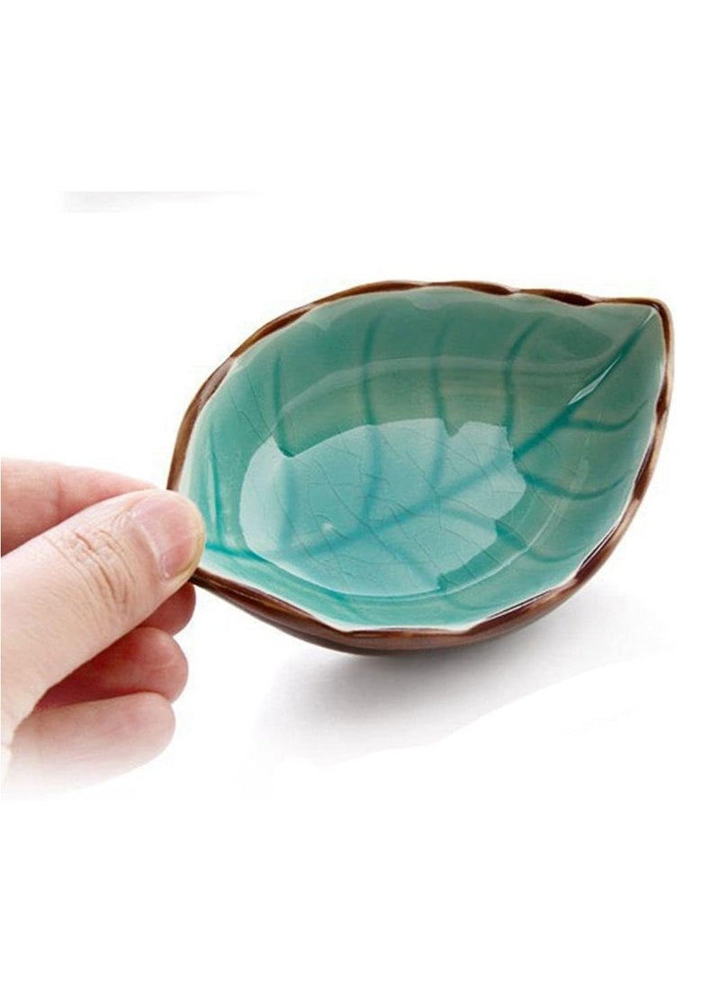 1pc Leaf Shaped Sauce Dish, Ice Cracked Glaze Leaf Ceramic Seasoning Soy Sauce Snack Dish for Kitchen (Light Blue)