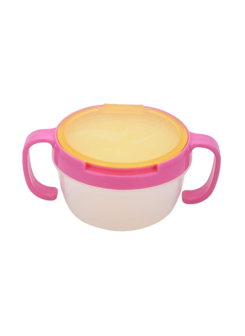 Suitable for Toddlers PP Snack Cup, Kids Snack Container, Baby Snack Holder with Handle and Dust Cover, Suitable for Kids Babies and Toddlers (Pink Yellow)