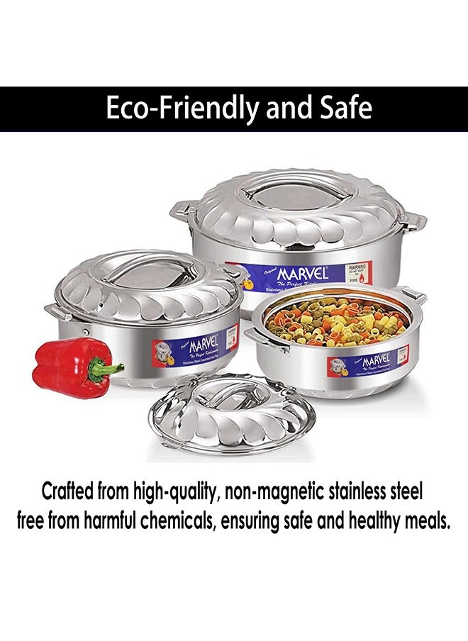 Marvel Stainless Steel Insulated Hot Pot Set – 3-Piece Set with Locking Lid – Easy to Open, Keeps Food Hot & Cold – Double-Wall Construction,Durable & Food Safe – Sizes: 1000 ml, 1500 ml, 2500 ml