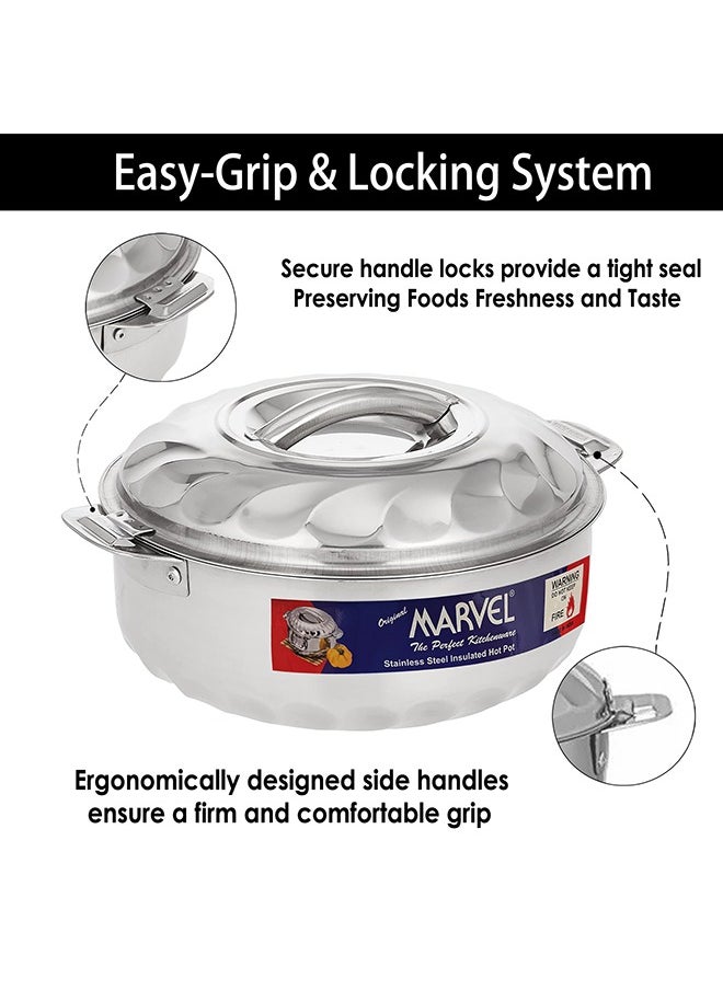 Marvel Stainless Steel Insulated Hot Pot Set – 3-Piece Set with Locking Lid – Easy to Open, Keeps Food Hot & Cold – Double-Wall Construction,Durable & Food Safe – Sizes: 1000 ml, 1500 ml, 2500 ml