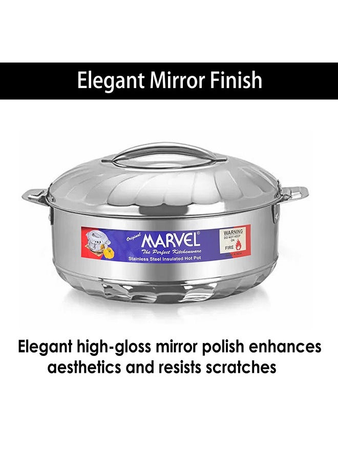 Marvel Stainless Steel Insulated Hot Pot – 7500ml, Food Safe, Easy to Open, Dual-Wall Insulation, Keeps Food Hot & Cold, Elegant Mirror Finish, Durable & Secure Locking System (7500ml)