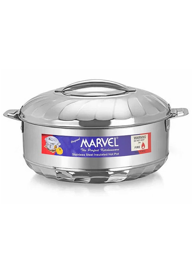 Marvel Stainless Steel Insulated Hot Pot – 7500ml, Food Safe, Easy to Open, Dual-Wall Insulation, Keeps Food Hot & Cold, Elegant Mirror Finish, Durable & Secure Locking System (7500ml)