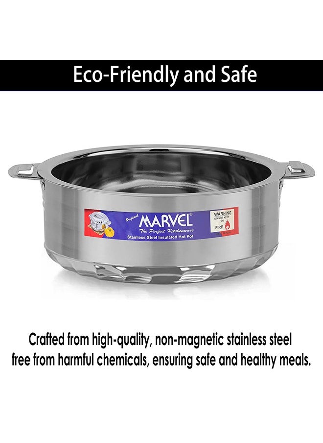 Marvel Stainless Steel Insulated Hot Pot – 7500ml, Food Safe, Easy to Open, Dual-Wall Insulation, Keeps Food Hot & Cold, Elegant Mirror Finish, Durable & Secure Locking System (7500ml)