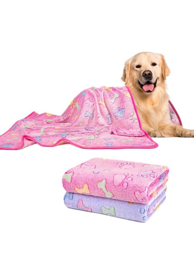 Dono 1 Pack 2 Dog Blankets Soft Fluffy Cute Paw Pattern Fleece Pet Blanket Warm Sleep Mat Cute Print Design Puppy Kitten Blanket Doggy Mat Paw Print for Animals