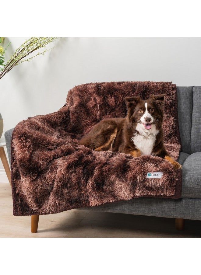 PetAmi Waterproof Dog Blanket for Large Dog, Calming Pet Blanket Bed Couch Cover Protector, Washable Sherpa Faux Fur Throw for Sofa Furniture Protection, Soft Fluffy 60x80 Tie-Dye Brown