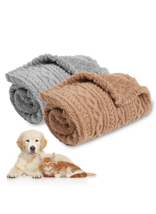 KOOLTAIL Dog Blanket for Small Medium Dogs, 2 Pack Cat Blankets, Soft Warm Sherpa Fleece Washable Puppy Kitten Calming Pet Throw Heating Blanket for Bed Couch Sofa Crate Car, 24x32 in, Grey+Khaki