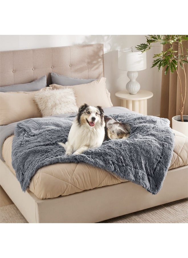 Bedsure Waterproof Dog Blankets for Large Dogs - Calming Cat Blanket for Couch Protector Washable, Long Faux Fur Pet Throw Blanket for Puppy, Reversible Furniture Protection, 50