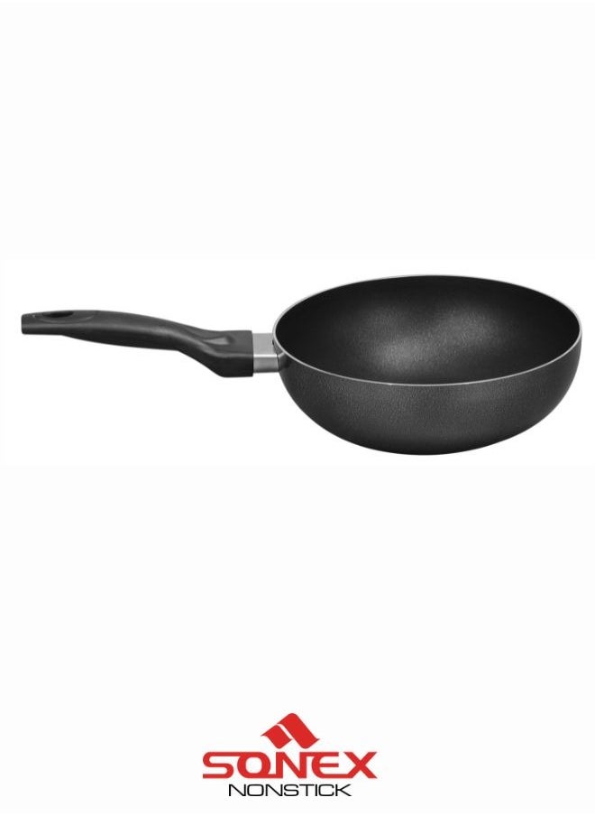 Sonex Non Stick Royal Wok, Dia 24 cm, 2.5 Liter Capacity,Depth 8 cm, High Quality Teflon Coating PFOA Free With Heat Resistant Ergonomic Handle, Authentic Asian Cooking Experience, Durable Design