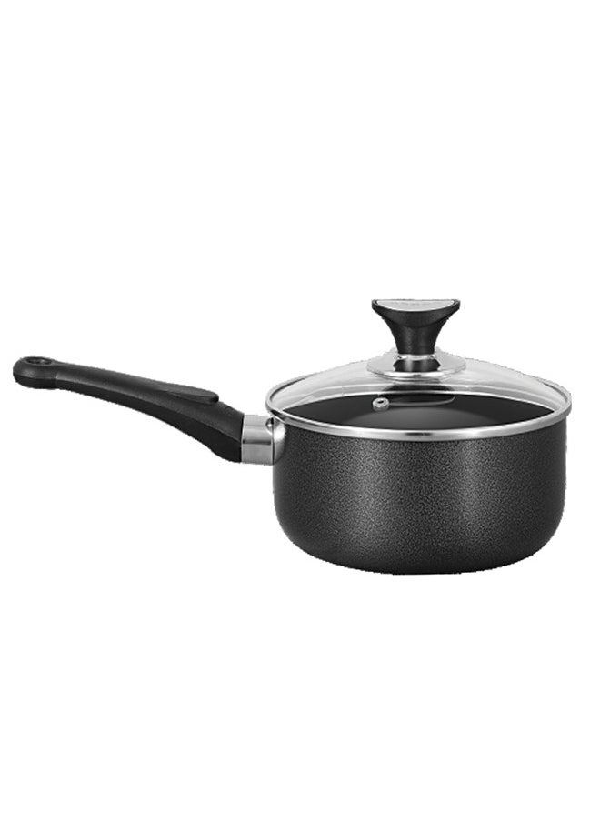 SONEX Non-Stick Royal Saucepan – 16 cm (1.5 Ltr) – Premium Aluminum, Tempered Glass Lid, Heat-Resistant Bakelite Handle & Knob, Hard Enamel Exterior, Durable & Dishwasher Safe