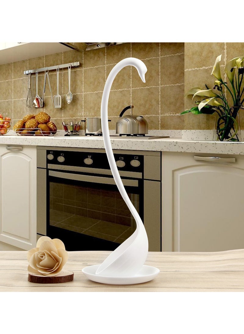 Dinner Spoon Long Handle Swan Shaped Spoon with Tray Vertical Spoon for Soup Large Plastic Spoon Large Spoon (White)