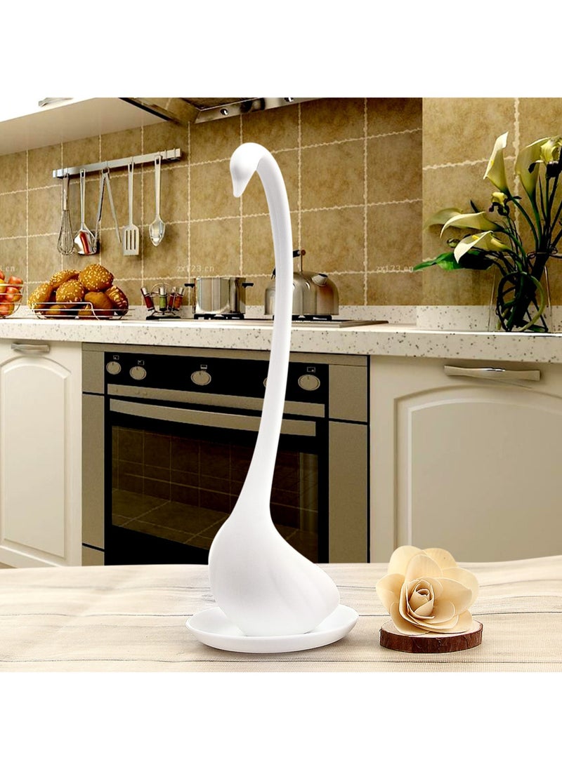 Dinner Spoon Long Handle Swan Shaped Spoon with Tray Vertical Spoon for Soup Large Plastic Spoon Large Spoon (White)