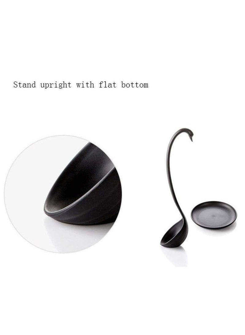 Dinner Spoon Long Handle Swan Shaped Spoon with Tray Vertical Spoon for Soup Large Plastic Spoon Large Spoon (Black)