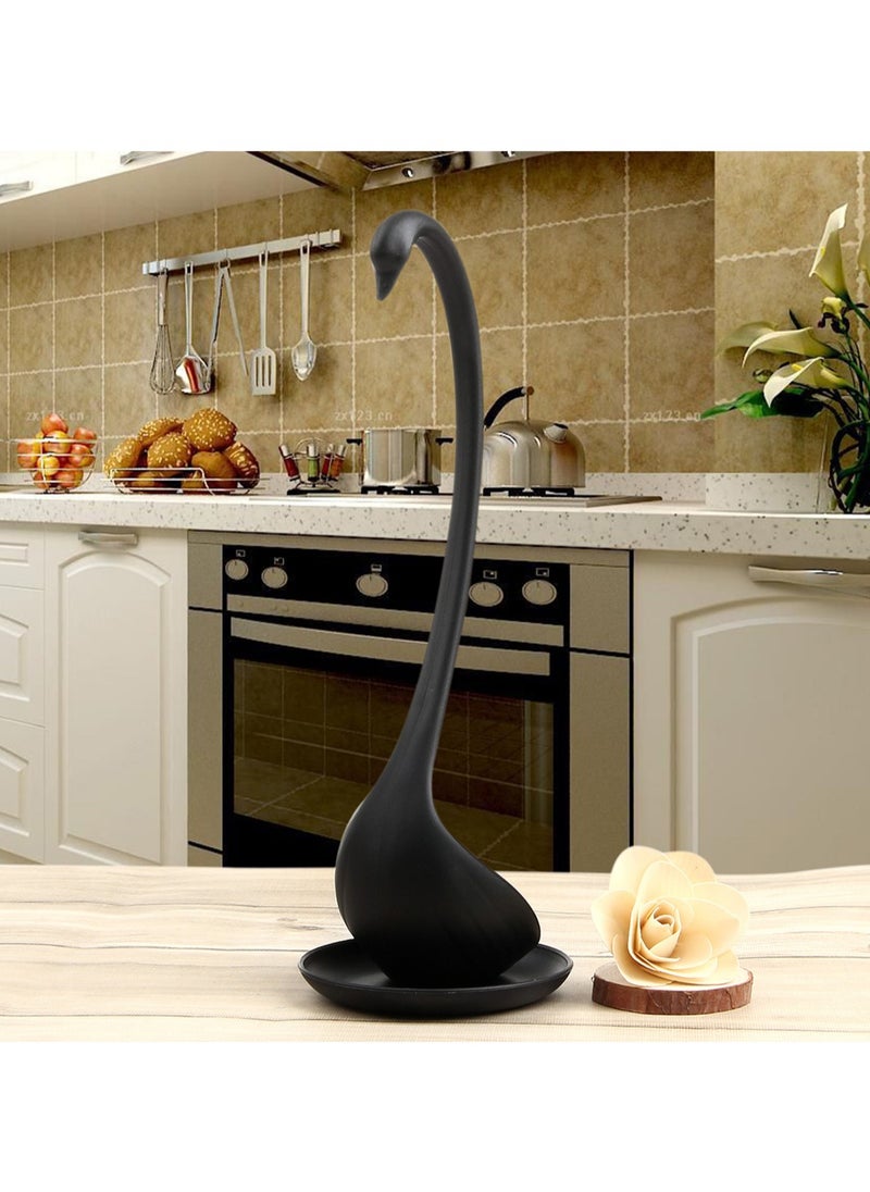 Dinner Spoon Long Handle Swan Shaped Spoon with Tray Vertical Spoon for Soup Large Plastic Spoon Large Spoon (Black)