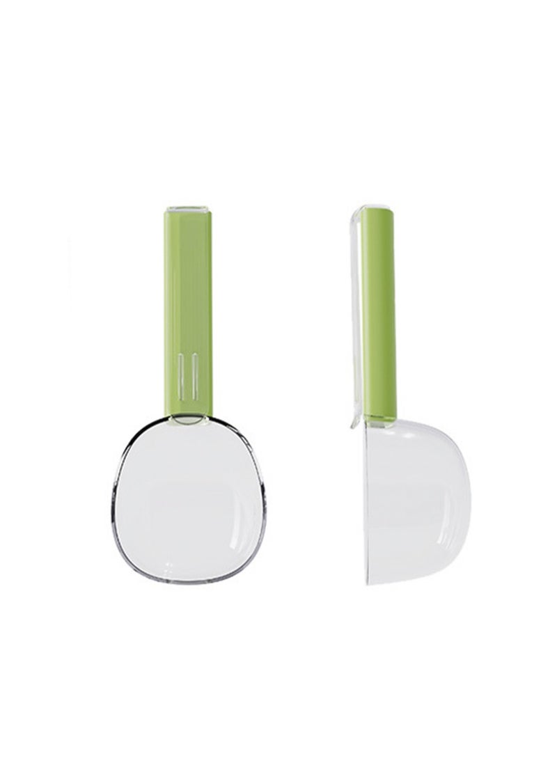 One-Piece 200ml Macaron Color Creative Large Diameter Measuring Spoon, Multifunctional Kitchen Tool Rice Spoon, Household Food Cereal Spoon, Handle with Snack Sealing Clip (Green)