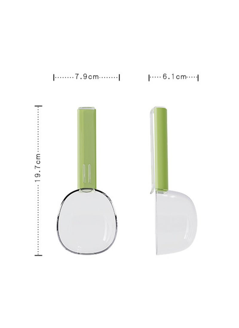 One-Piece 200ml Macaron Color Creative Large Diameter Measuring Spoon, Multifunctional Kitchen Tool Rice Spoon, Household Food Cereal Spoon, Handle with Snack Sealing Clip (Green)