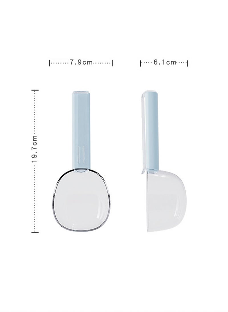 One-Piece 200ml Macaron Color Creative Large Diameter Measuring Spoon, Multifunctional Kitchen Tool Rice Spoon, Household Food Cereal Spoon, Handle with Snack Sealing Clip (Blue)