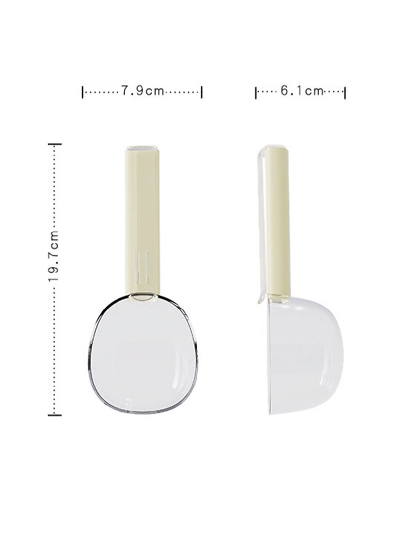 One-Piece 200ml Macaron Color Creative Large Diameter Measuring Spoon, Multifunctional Kitchen Tool Rice Spoon, Household Food Cereal Spoon, Handle with Snack Sealing Clip (Beige)