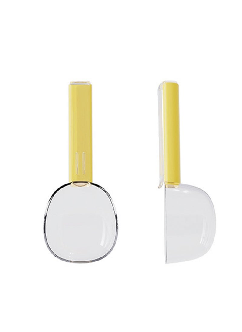 One-Piece 200ml Macaron Color Creative Large Diameter Measuring Spoon, Multifunctional Kitchen Tool Rice Spoon, Household Food Cereal Spoon, Handle with Snack Sealing Clip (Yellow)