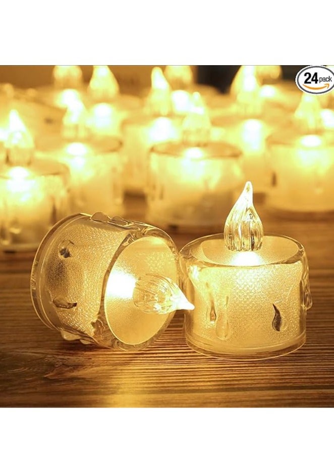 24 Pack Flameless Tea Light Candles Battery Powered, Crystal LED Tea Light Candles, Votive Candles Electric Fake Candles Warm White Light