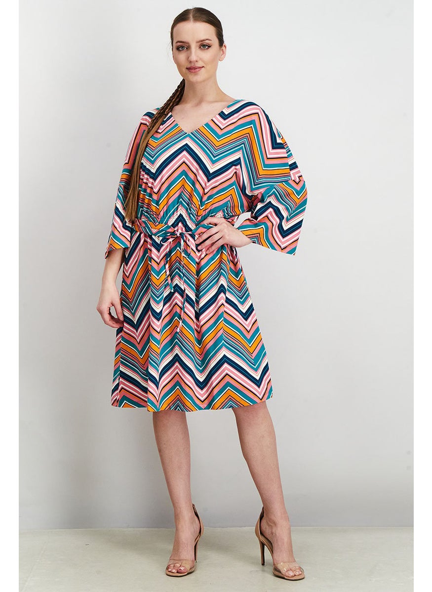 Women Geometric Print Midi Dress,  Pink