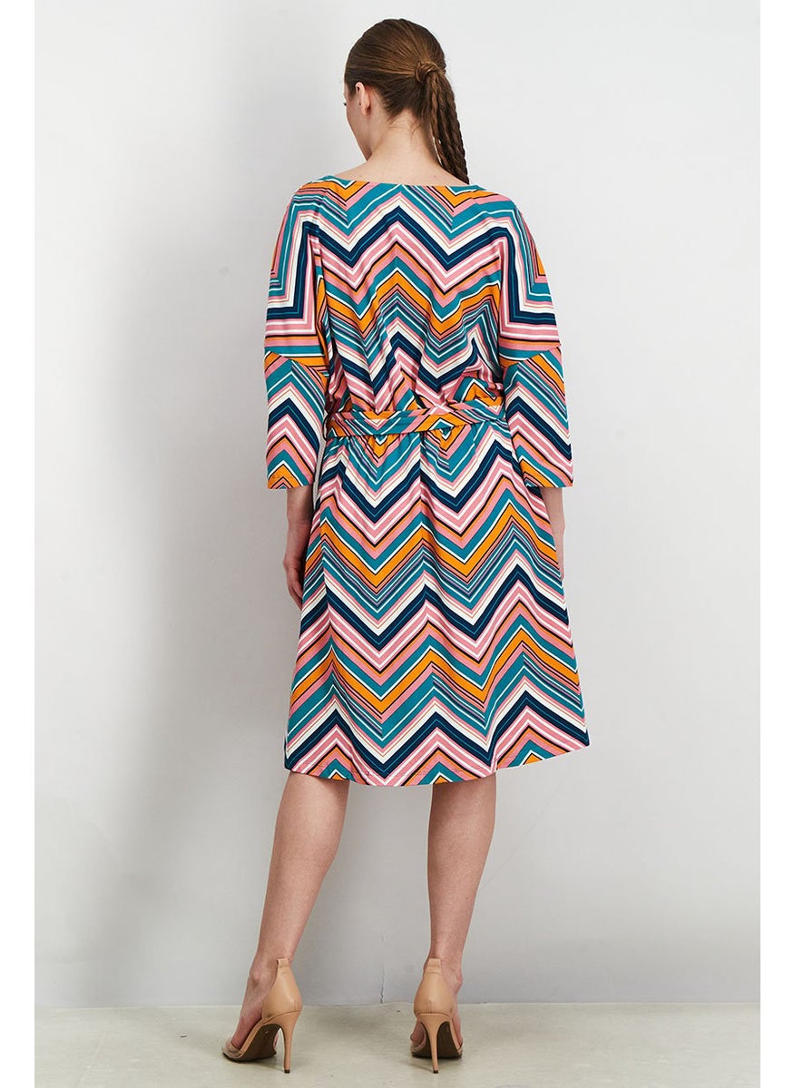 Women Geometric Print Midi Dress,  Pink