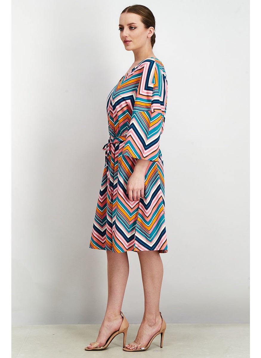 Women Geometric Print Midi Dress,  Pink