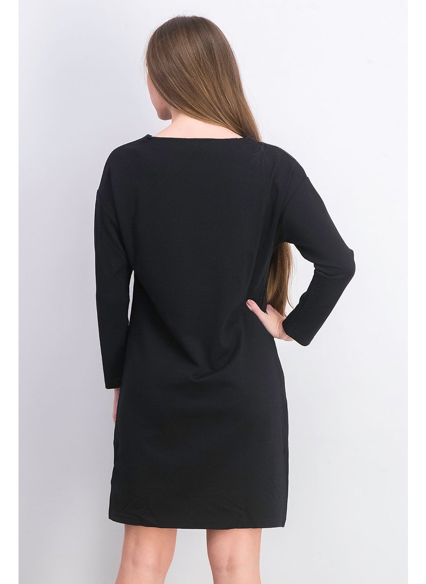 Women Plain Mini Dress, Black