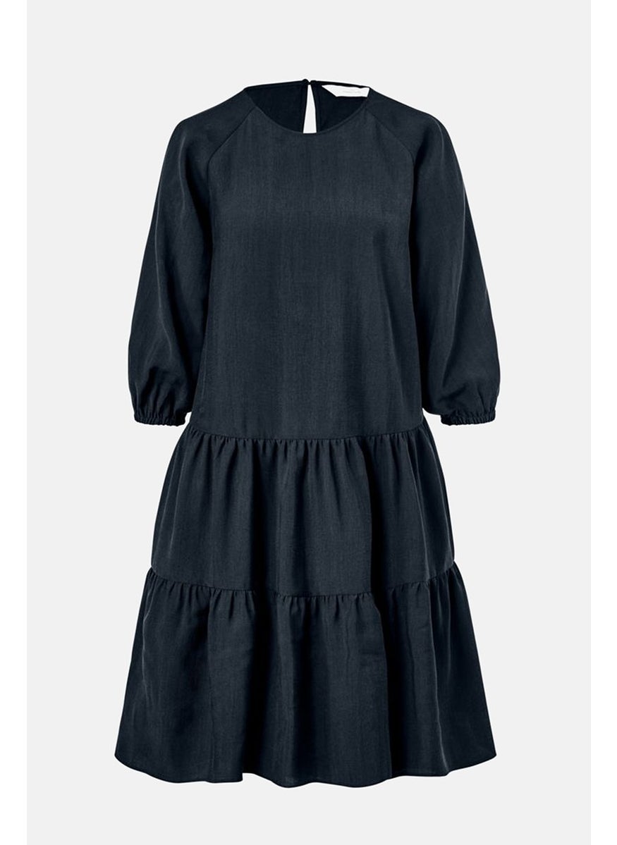 Women Solid Mini Dress, Navy