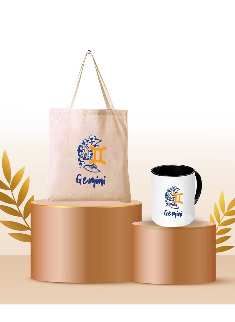 Zodiac Pack of 2 Combo - Eco-Friendly Cotton Tote Bag and Two-Tone Coffee Mug Set - Perfect Astrology Gift - GiftSet for Astrology Fans