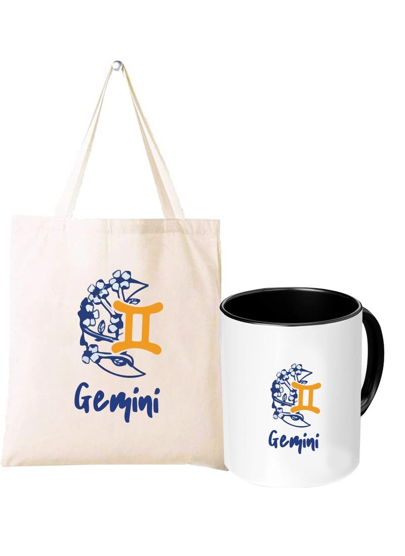 Zodiac Pack of 2 Combo - Eco-Friendly Cotton Tote Bag and Two-Tone Coffee Mug Set - Perfect Astrology Gift - GiftSet for Astrology Fans