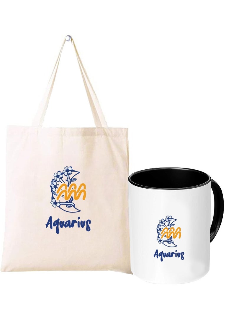 Zodiac Pack of 2 Combo - Eco-Friendly Cotton Tote Bag and Two-Tone Coffee Mug Set - Perfect Astrology Gift - GiftSet for Astrology Fans