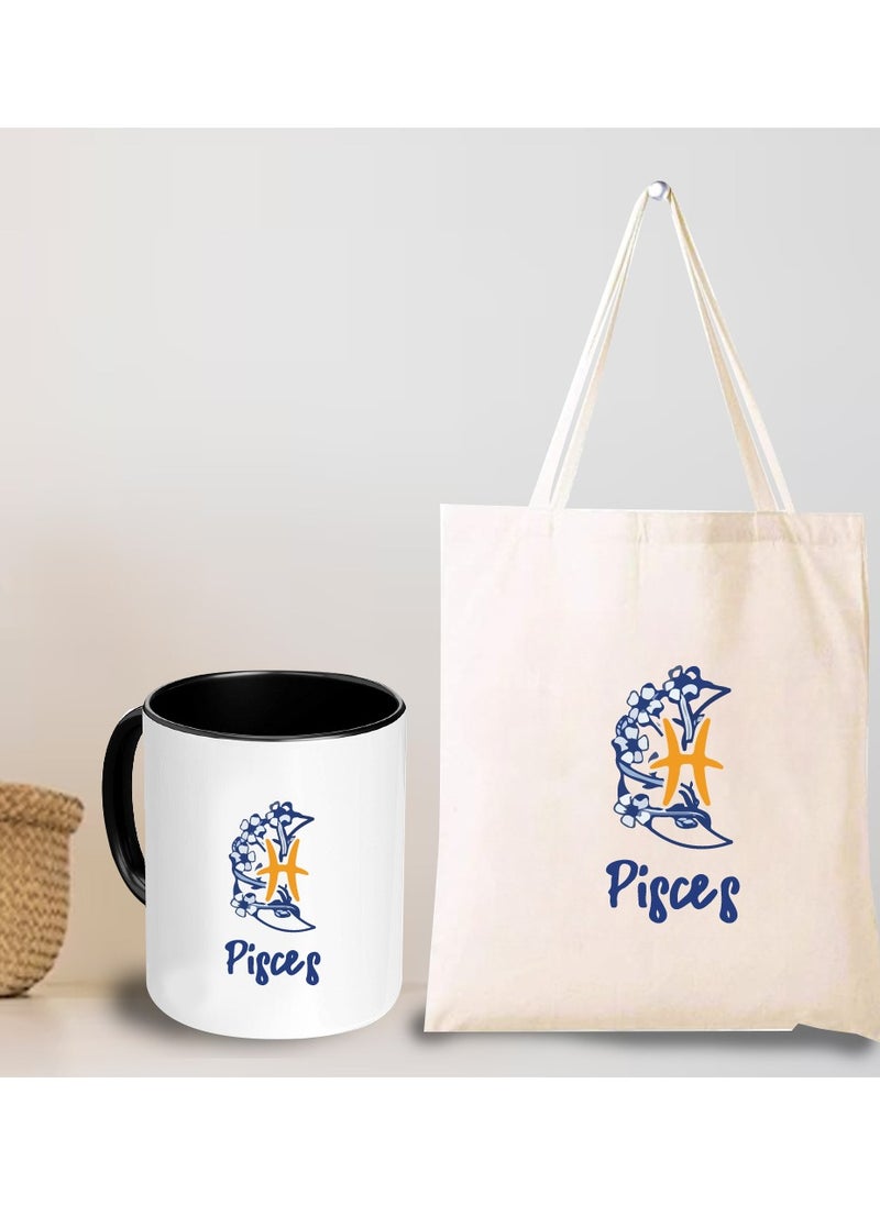 Zodiac Pack of 2 Combo - Eco-Friendly Cotton Tote Bag and Two-Tone Coffee Mug Set - Perfect Astrology Gift - GiftSet for Astrology Fans