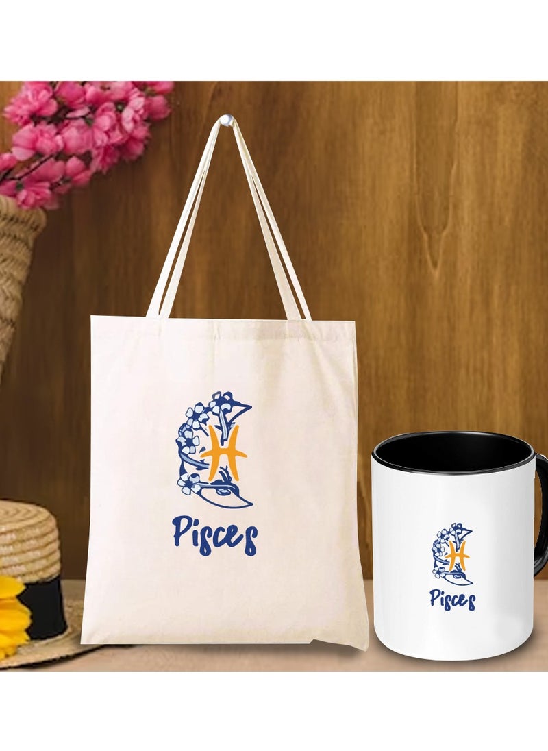 Zodiac Pack of 2 Combo - Eco-Friendly Cotton Tote Bag and Two-Tone Coffee Mug Set - Perfect Astrology Gift - GiftSet for Astrology Fans