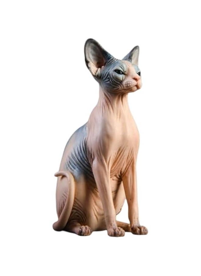 JXK Collectible Cat Figure: Canadian Hairless, Expertly Hand-Painted, Lifelike, Safe Resin, 1:6 Scale Miniature Animal Figurine JXK010C