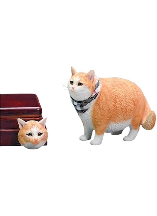 JXK Collectible Cat Figure: Change Head Fat Cat, Expertly Hand-Painted, Lifelike, Safe Resin, 1:6 Scale Miniature Animal Figurine JXK109D