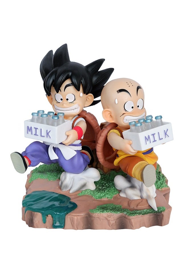 Dragon Ball Goku and Krillin Action Figure Decorative Resin Sculpture Home Decor Statue, Art Figurine Home Ornament Decoration for Office, Living Room, Bedroom, Book Shelf, TV Cabinet, Desktop