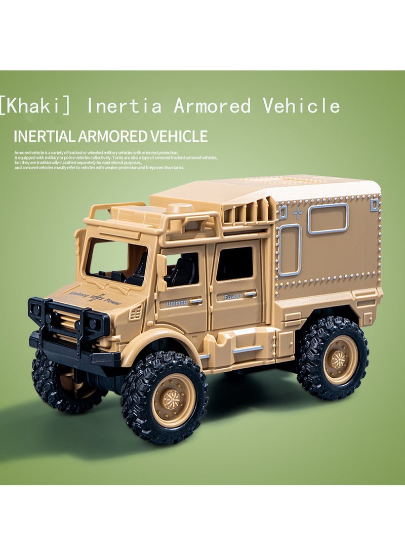 Khaki Mini Inertia Armored Vehicle Cartoon Simulation Plastic Mini Car Model Children Toy Boy Girl