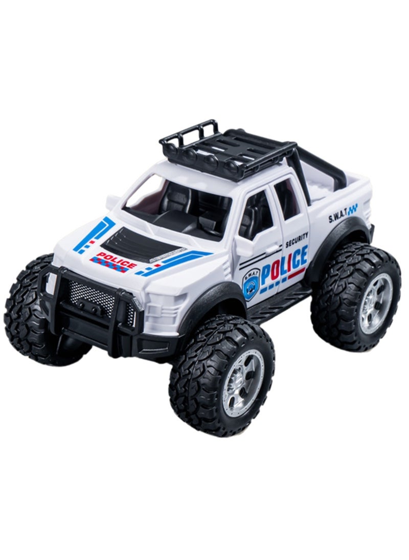 White Mini Friction Pickup Police Car Cartoon Simulation Plastic Mini Car Model Children Toy Boy Girl