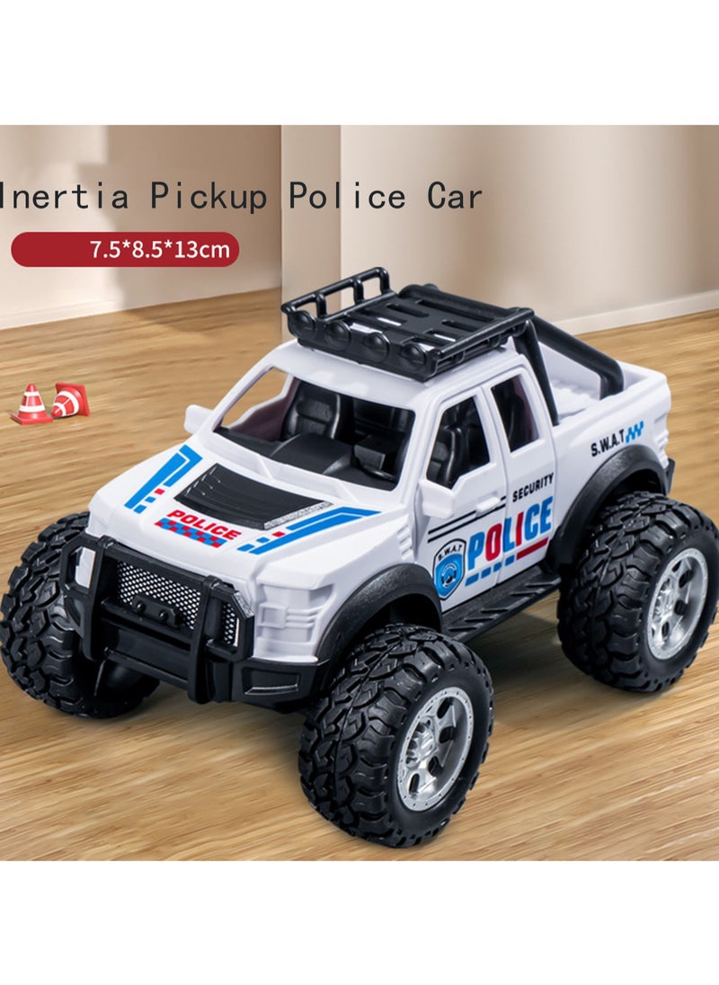 White Mini Friction Pickup Police Car Cartoon Simulation Plastic Mini Car Model Children Toy Boy Girl