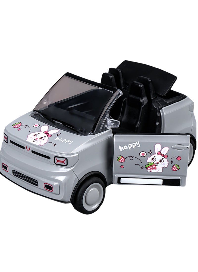 Gray Mini Convertible Sports Car, Cartoon Simulation Plastic Mini Car Model Children Toy Boys Girls