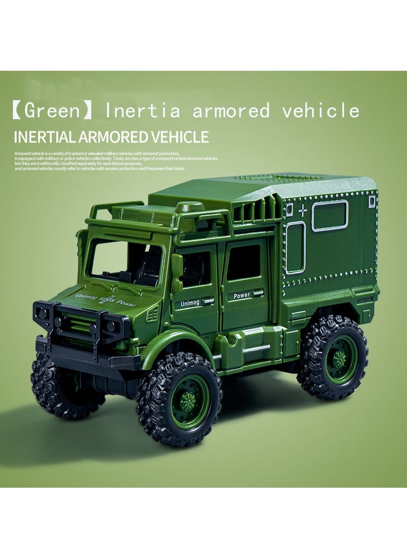 Green Mini Inertia Armored Car Cartoon Simulation Plastic Mini Car Model Children Toy Boy Girl