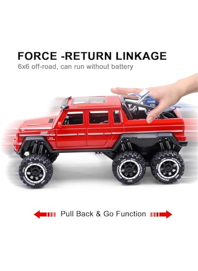 Metal Truck Model Car Toy - 6x6 Off-Road Creative Decorative Model Diecast Truck with Sound and Light,Toy Truck for Boys and Girls Aged 3+ Years (Red)