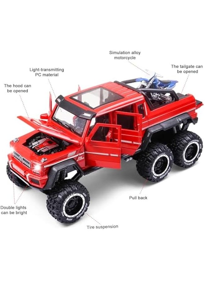 Metal Truck Model Car Toy - 6x6 Off-Road Creative Decorative Model Diecast Truck with Sound and Light,Toy Truck for Boys and Girls Aged 3+ Years (Red)