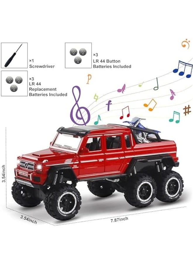 Metal Truck Model Car Toy - 6x6 Off-Road Creative Decorative Model Diecast Truck with Sound and Light,Toy Truck for Boys and Girls Aged 3+ Years (Red)