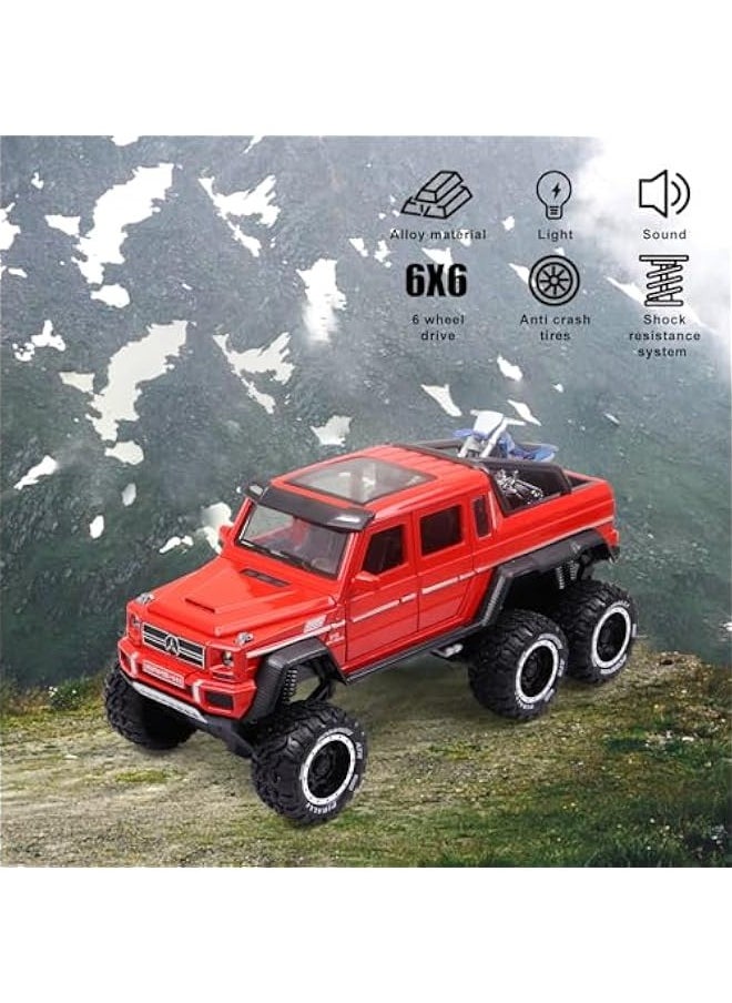 Metal Truck Model Car Toy - 6x6 Off-Road Creative Decorative Model Diecast Truck with Sound and Light,Toy Truck for Boys and Girls Aged 3+ Years (Red)