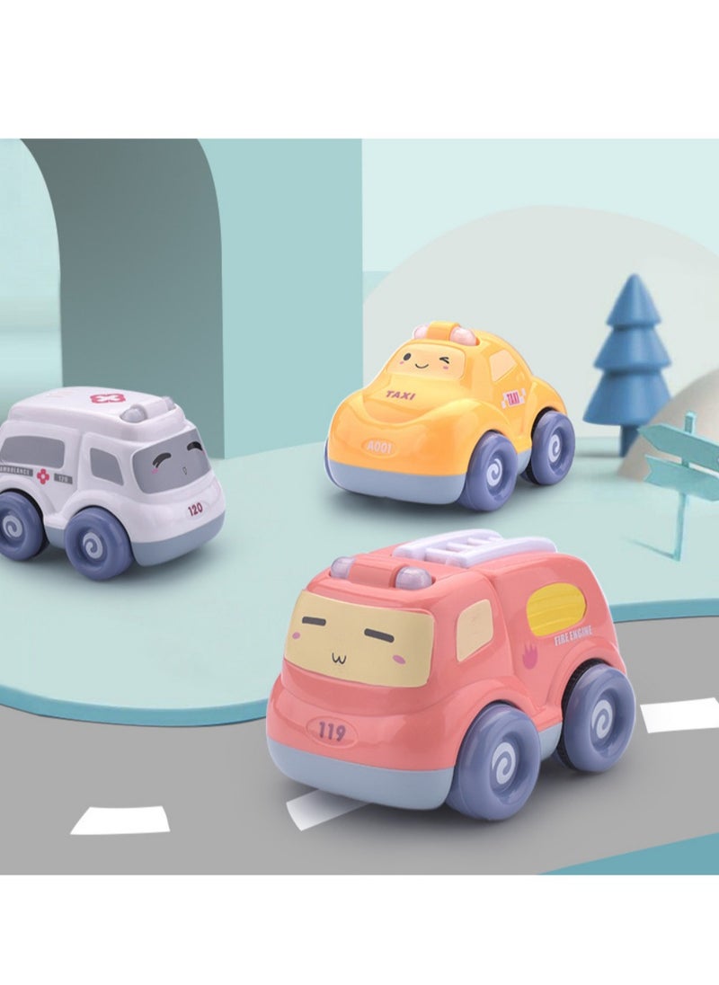 Cartoon Cars with Lights and Sounds for Toddler Boys and Girls, Set of 4 Puzzle Vehicles for Kids, Includes Police Cars, Fire Trucks, Cabooses and Ambulances